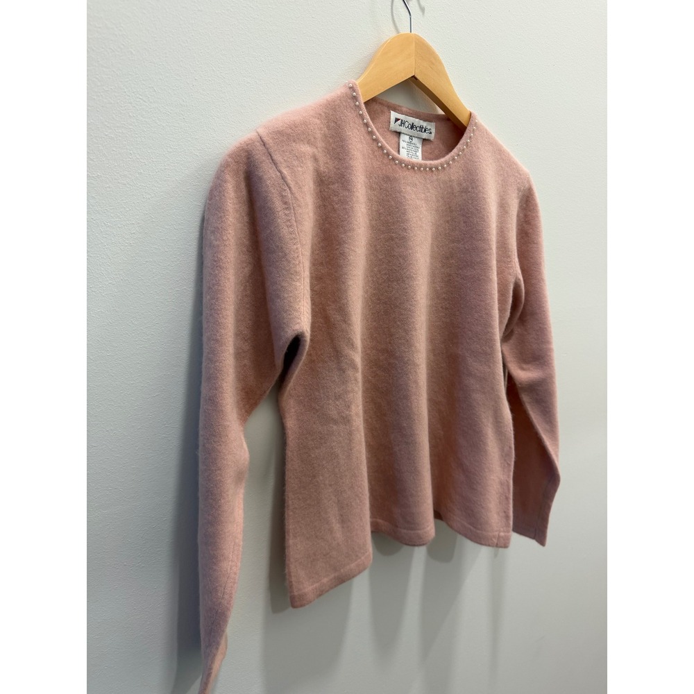 JH Collectibles Lambswool Angora Sweater Pink Pearl Neck Vintage Women's size M